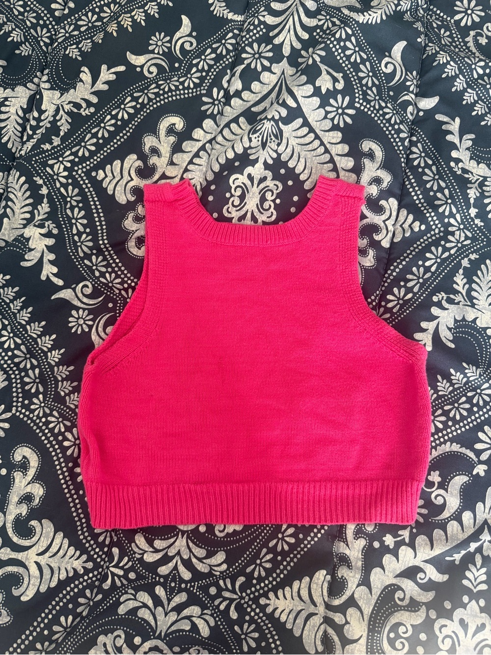 Hot Pink Knit Crop Tank Top